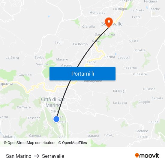 San Marino to Serravalle map