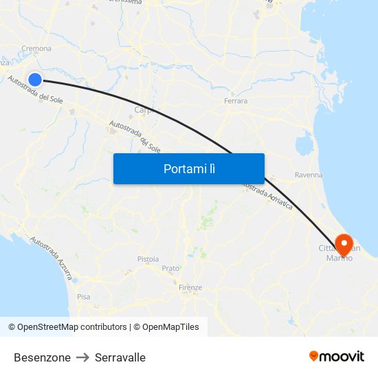 Besenzone to Serravalle map