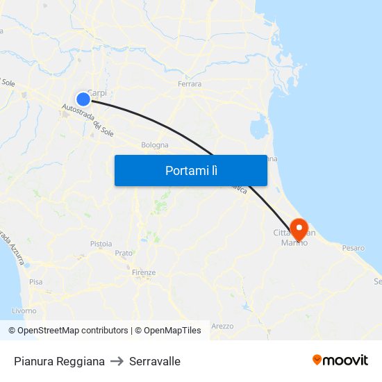 Pianura Reggiana to Serravalle map