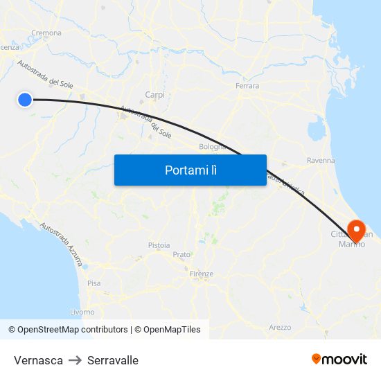 Vernasca to Serravalle map