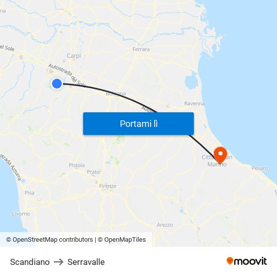 Scandiano to Serravalle map