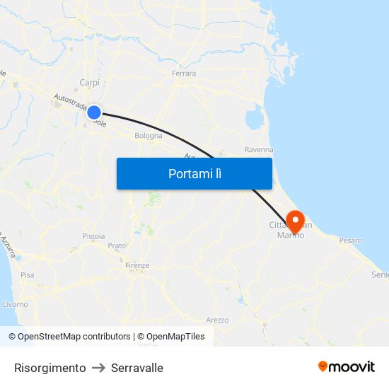 Risorgimento to Serravalle map