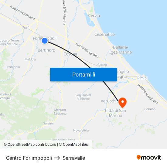 Centro Forlimpopoli to Serravalle map