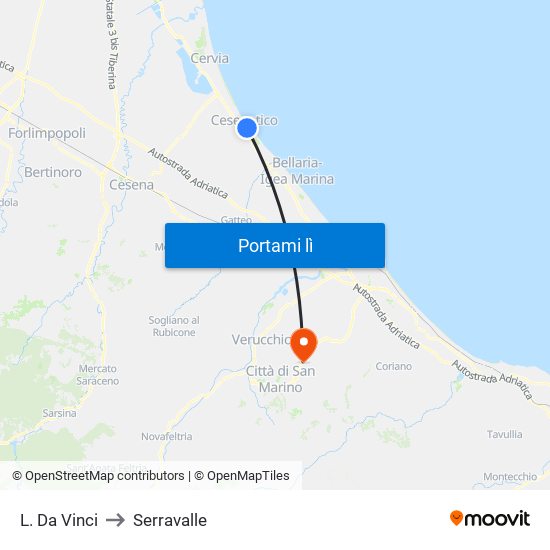 L. Da Vinci to Serravalle map