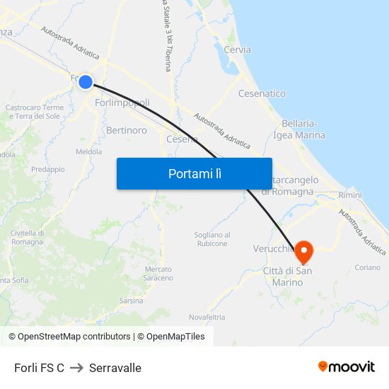Forli FS C to Serravalle map