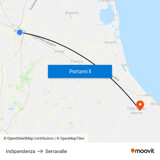 Indipendenza to Serravalle map