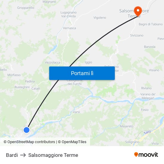 Bardi to Salsomaggiore Terme map