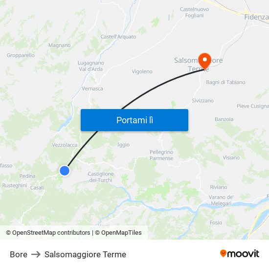 Bore to Salsomaggiore Terme map