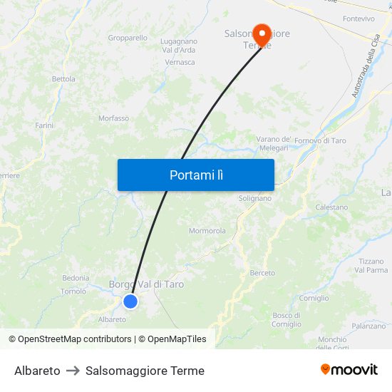 Albareto to Salsomaggiore Terme map