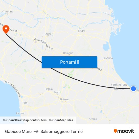 Gabicce Mare to Salsomaggiore Terme map