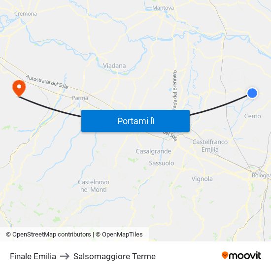 Finale Emilia to Salsomaggiore Terme map