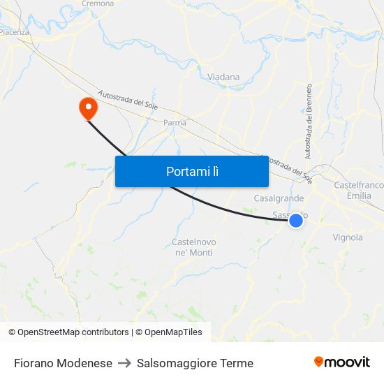 Fiorano Modenese to Salsomaggiore Terme map