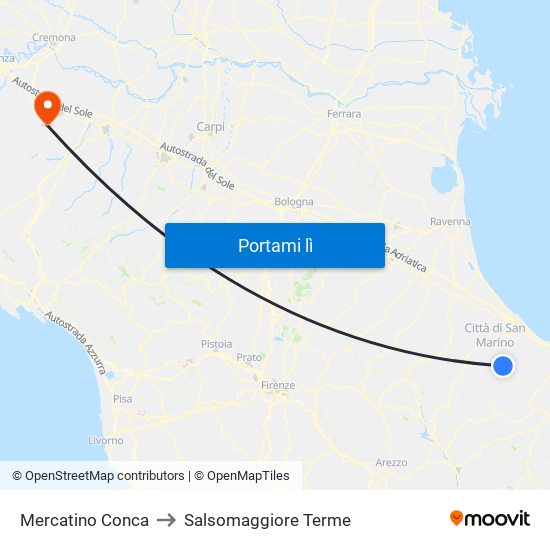 Mercatino Conca to Salsomaggiore Terme map