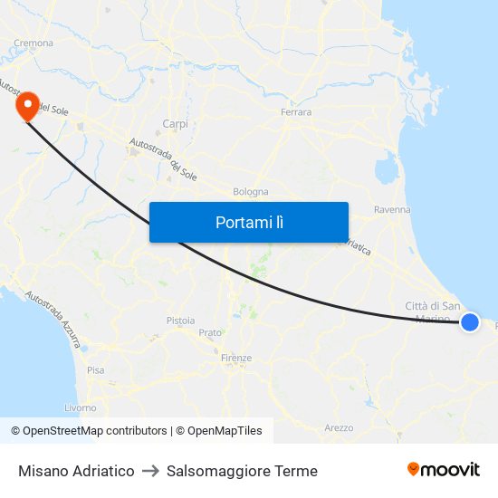 Misano Adriatico to Salsomaggiore Terme map