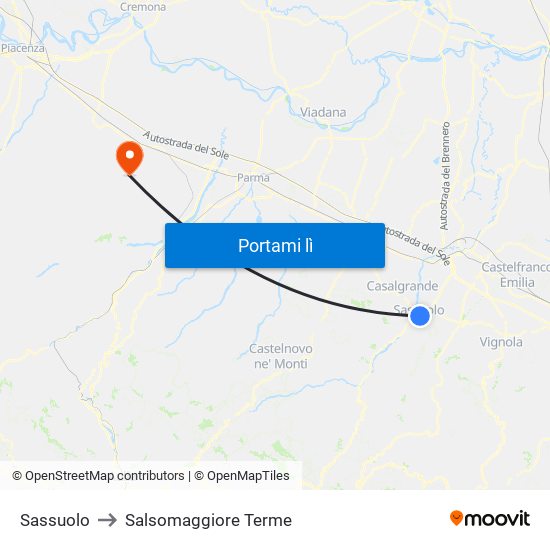 Sassuolo to Salsomaggiore Terme map