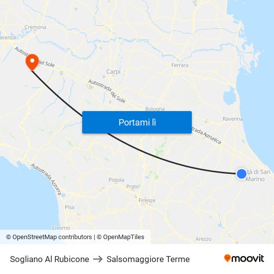 Sogliano Al Rubicone to Salsomaggiore Terme map