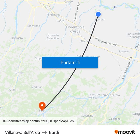 Villanova Sull'Arda to Bardi map