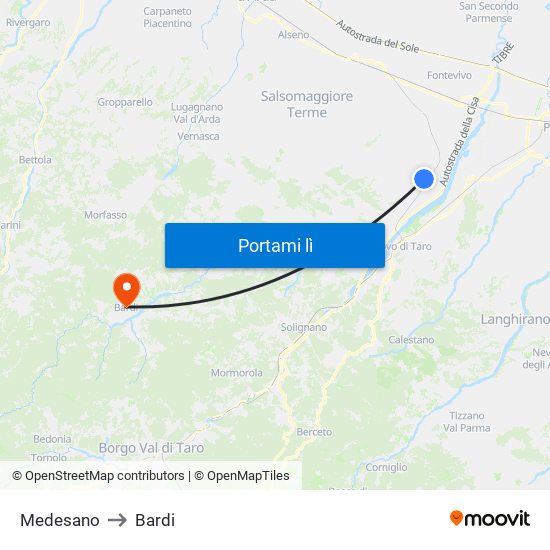 Medesano to Bardi map