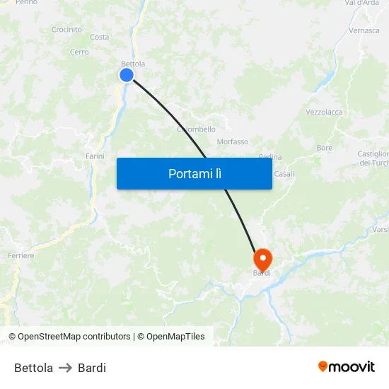 Bettola to Bardi map
