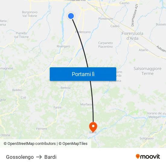 Gossolengo to Bardi map