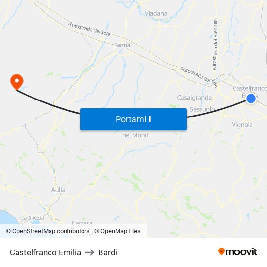 Castelfranco Emilia to Bardi map