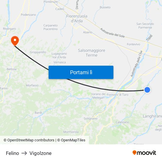 Felino to Vigolzone map