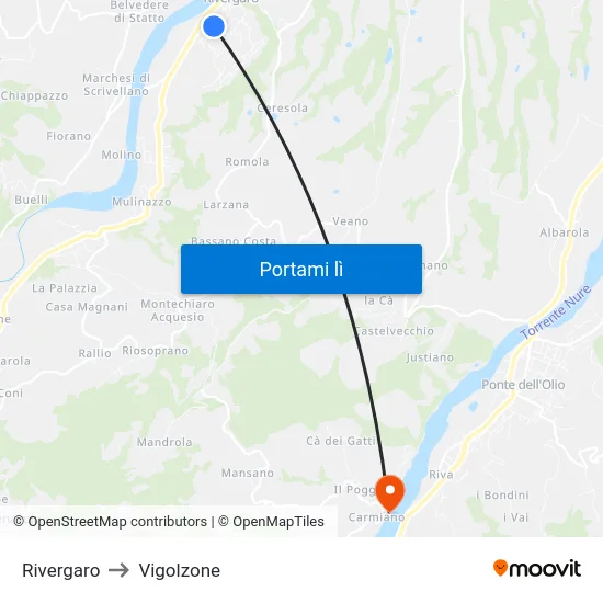 Rivergaro to Vigolzone map