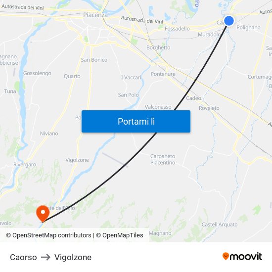 Caorso to Vigolzone map