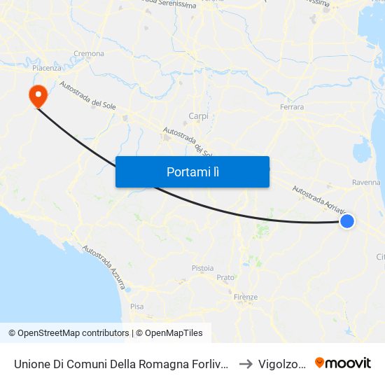 Unione Di Comuni Della Romagna Forlivese to Vigolzone map
