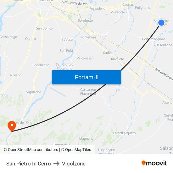 San Pietro In Cerro to Vigolzone map