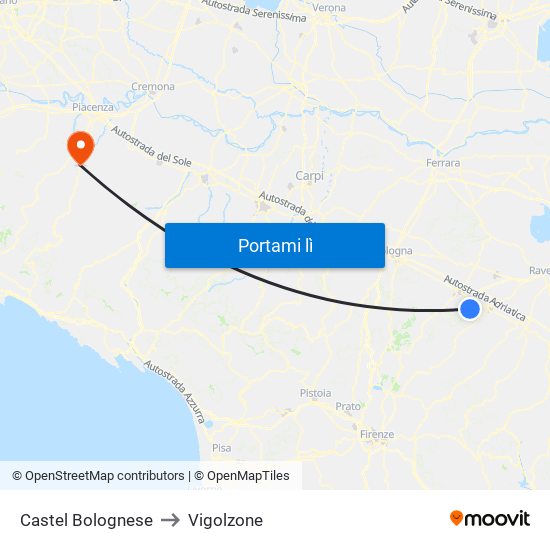 Castel Bolognese to Vigolzone map