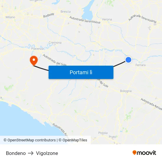 Bondeno to Vigolzone map