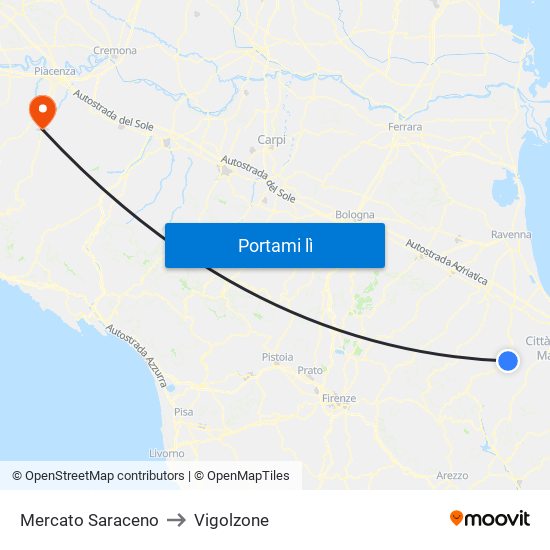 Mercato Saraceno to Vigolzone map