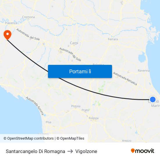 Santarcangelo Di Romagna to Vigolzone map