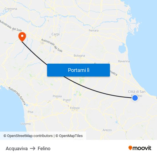 Acquaviva to Felino map