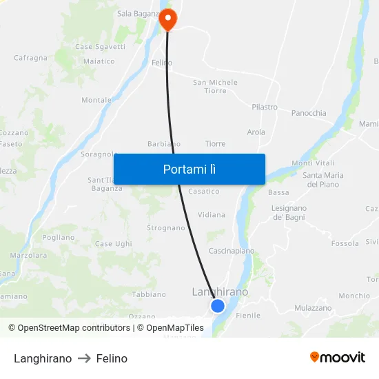 Langhirano to Felino map
