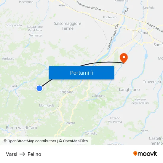 Varsi to Felino map