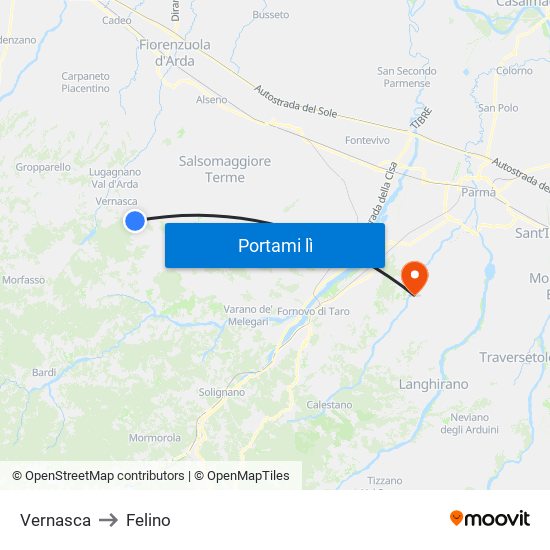 Vernasca to Felino map