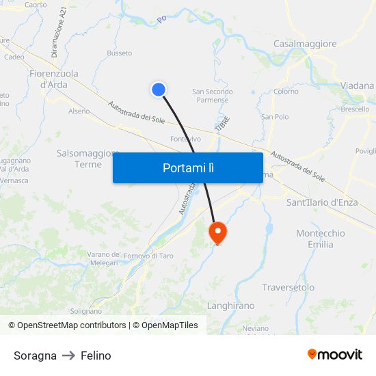 Soragna to Felino map