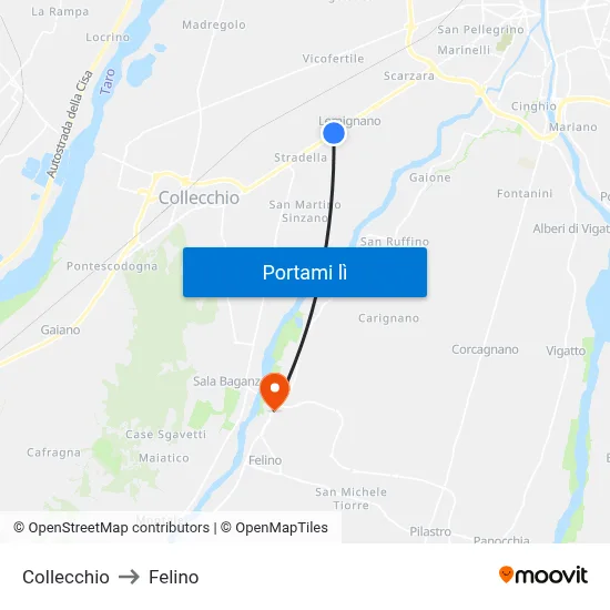 Collecchio to Felino map