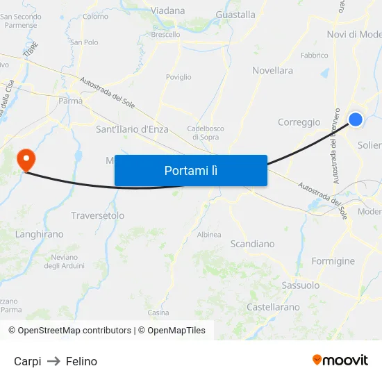 Carpi to Felino map