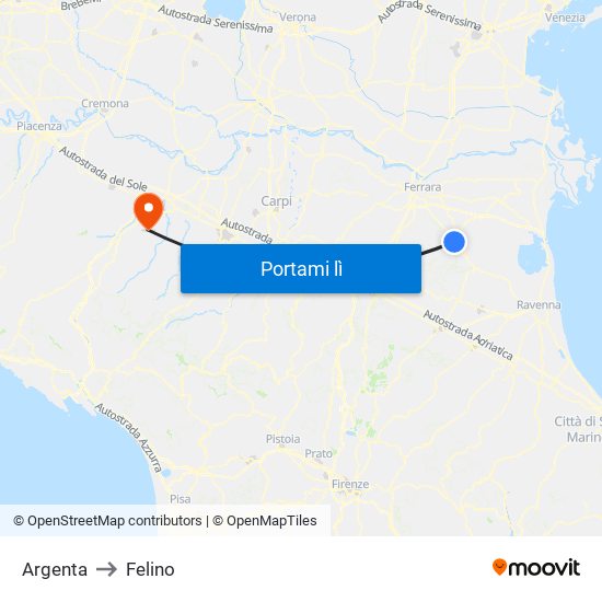 Argenta to Felino map