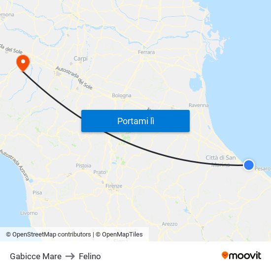 Gabicce Mare to Felino map