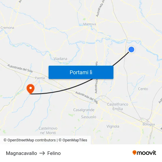 Magnacavallo to Felino map