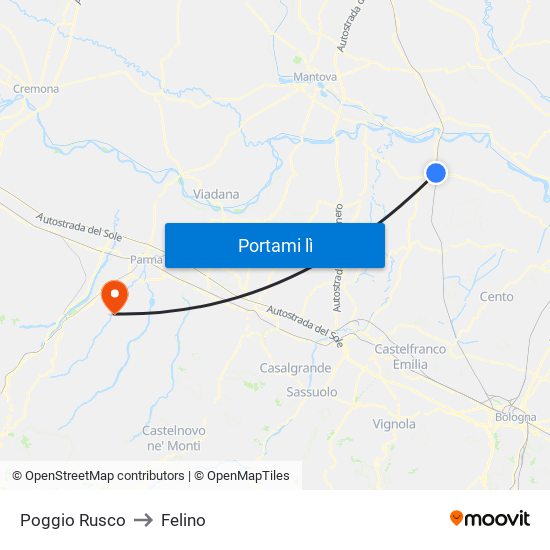 Poggio Rusco to Felino map