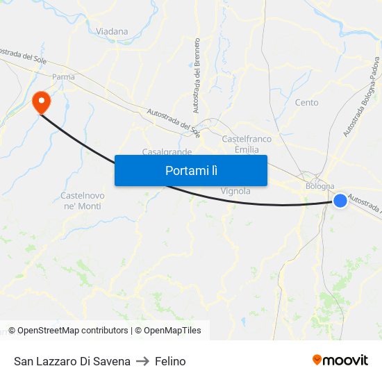 San Lazzaro Di Savena to Felino map