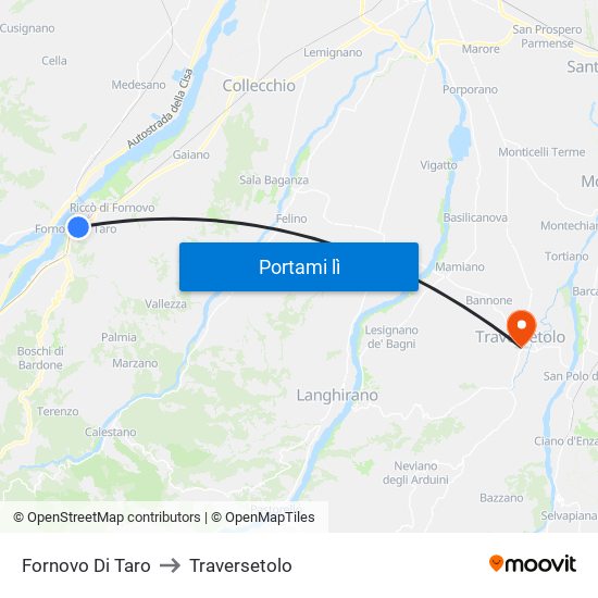 Fornovo Di Taro to Traversetolo map