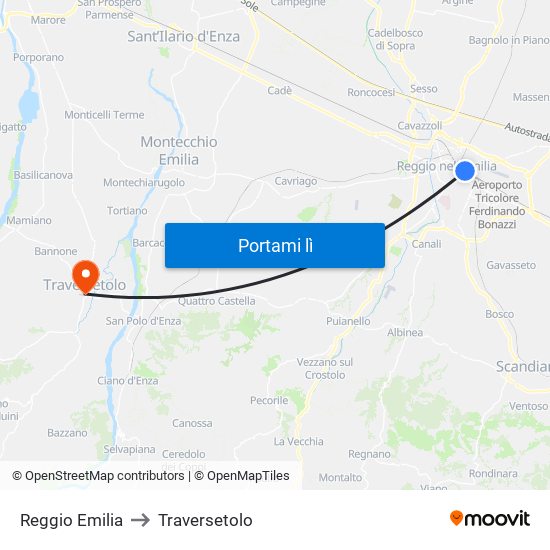 Reggio Emilia to Traversetolo map