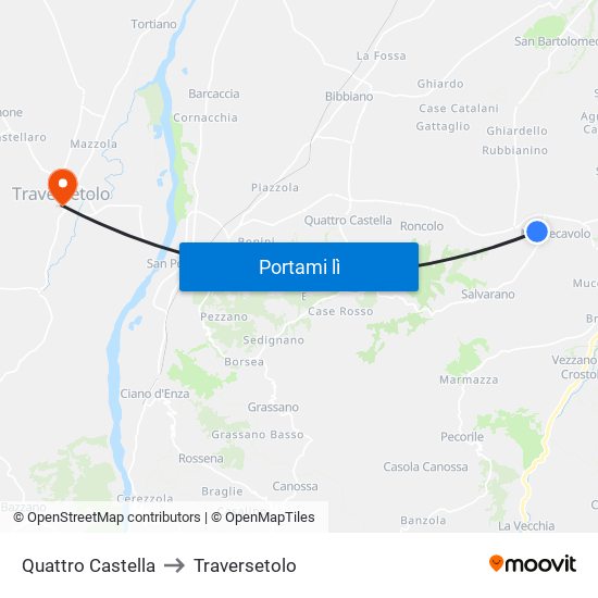 Quattro Castella to Traversetolo map