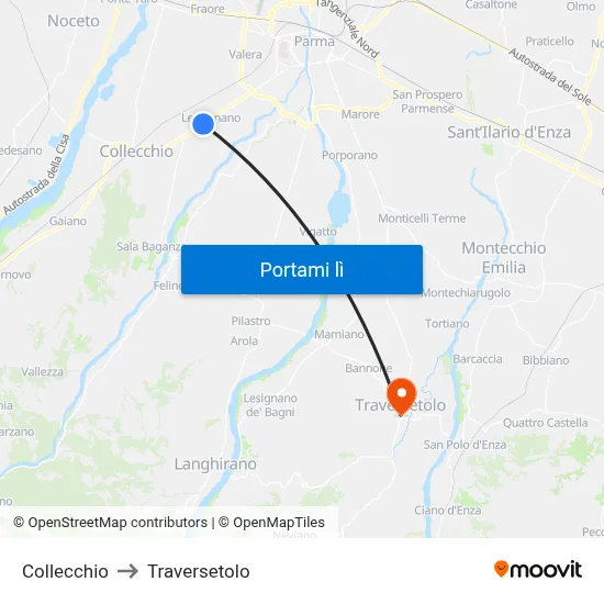 Collecchio to Traversetolo map